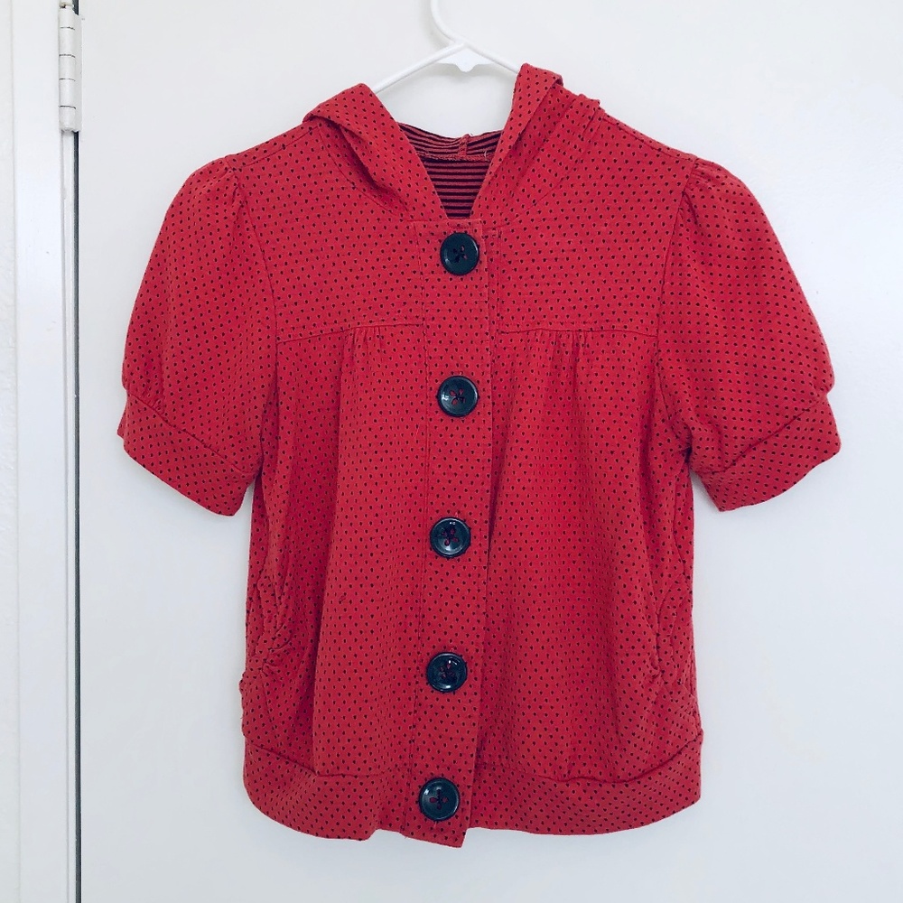 Vintage Ladybug Red Shortsleeve Button Hoodie
